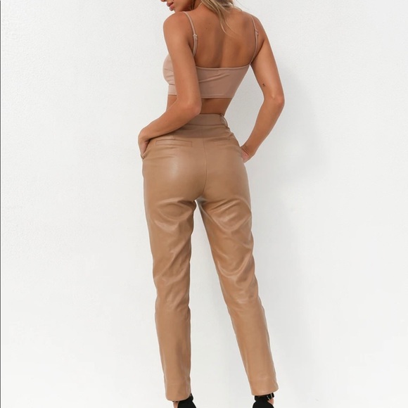 Tiger Mist Tan Faux Leather River Pant XS - Picture 2 of 6